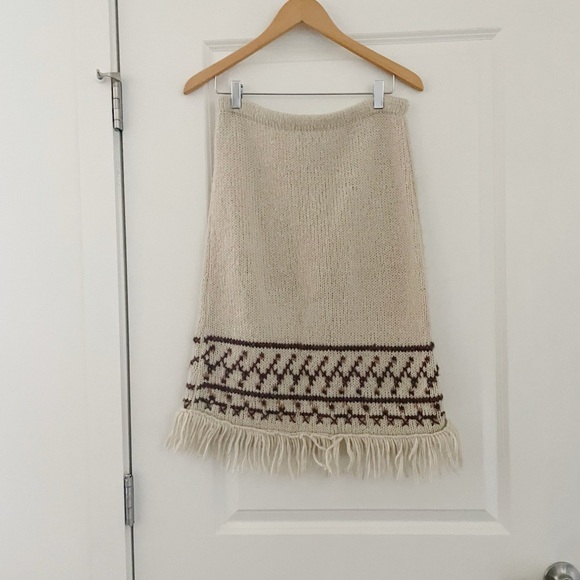 Free People Dresses & Skirts - Free People Knit Sweater Fringe Midi Wool Skirt
